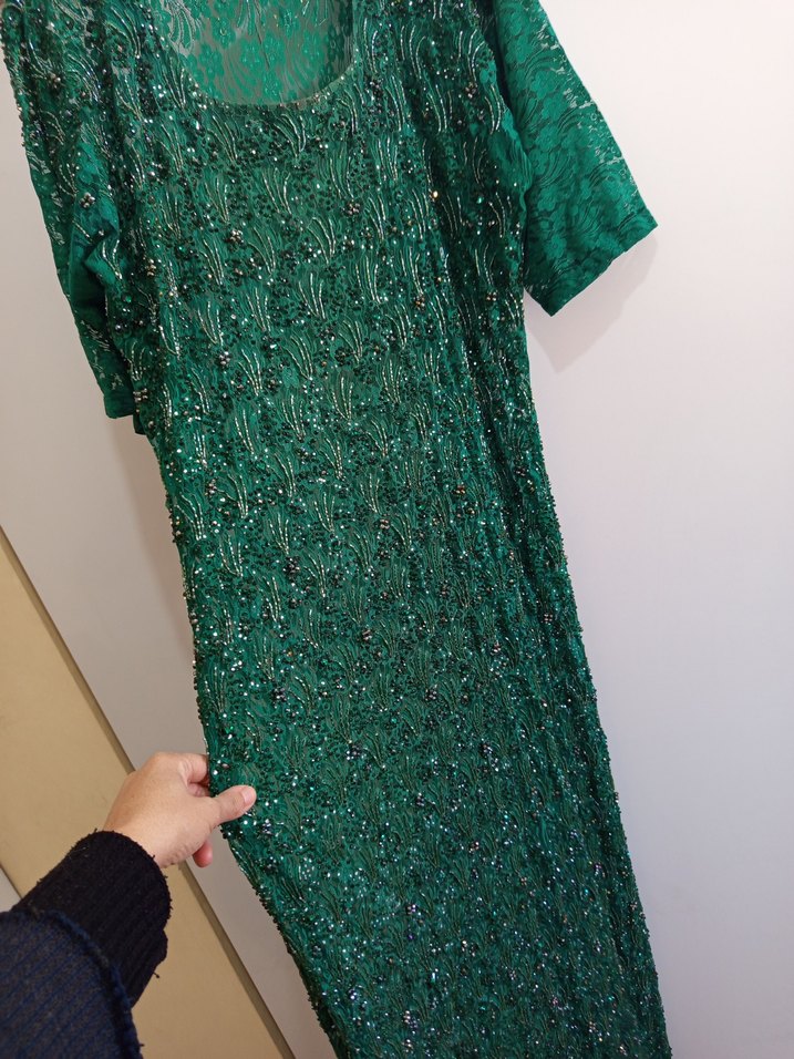 Yeşil Payetli Uzun Kadın Elbise - Görsel 2