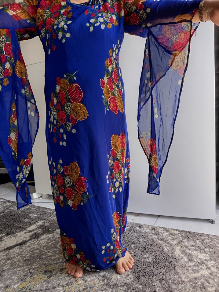 Renkli Çiçek Desenli Uzun Bohem Elbise - Görsel 2