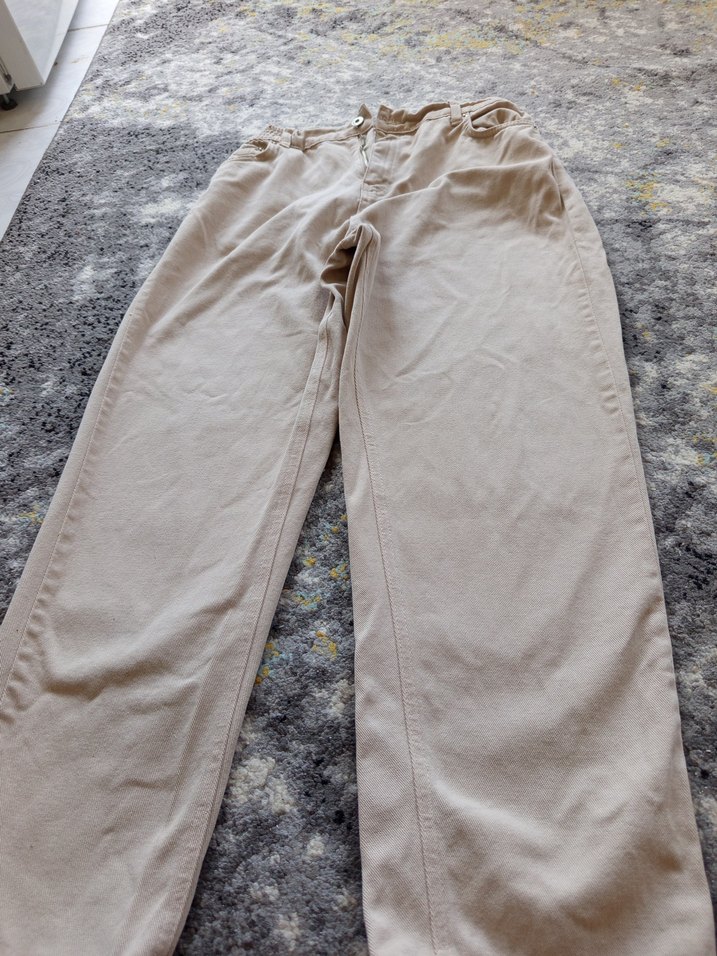 Bej Kadın Keten Rahat Kesim Pantolon - Görsel 5