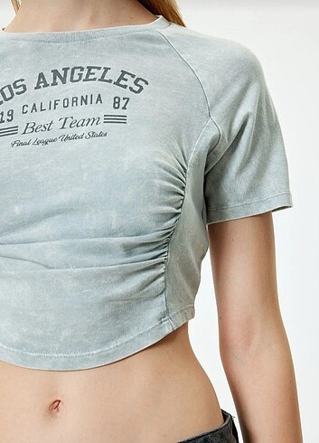 s Beden gri Renk Koton Crop Tshirt 