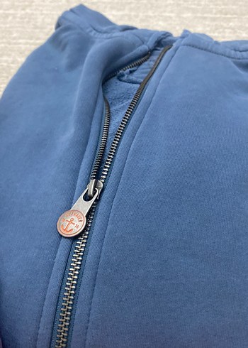 Erkek Mavi Kapüşonlu Fermuarlı Sweatshirt - Görsel 2