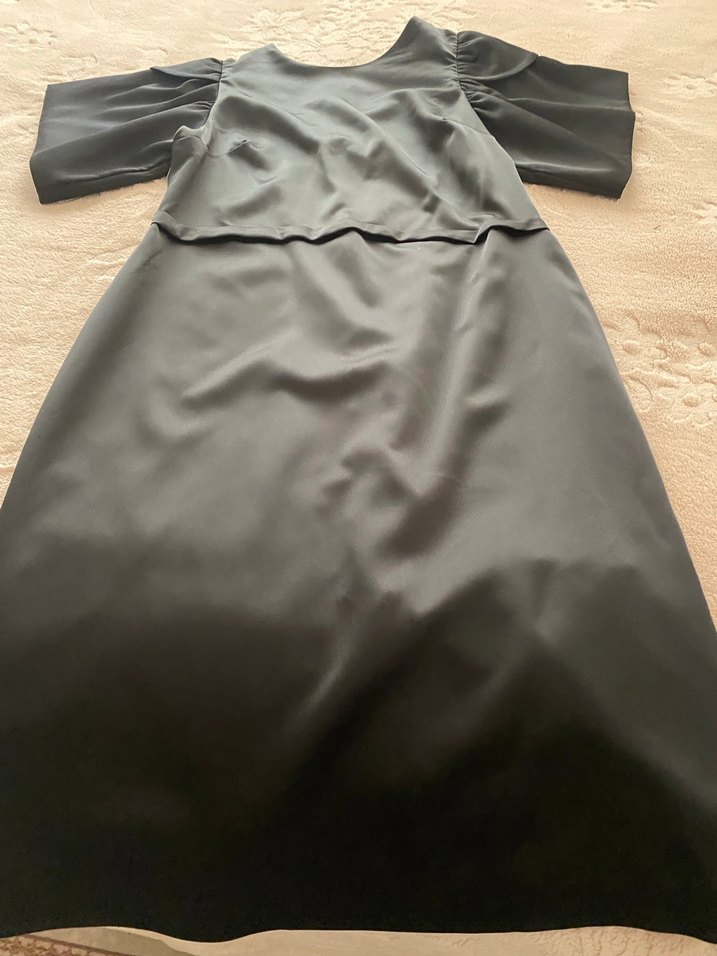 Drapeli Siyah Uzun Kadın Elbise - Görsel 2