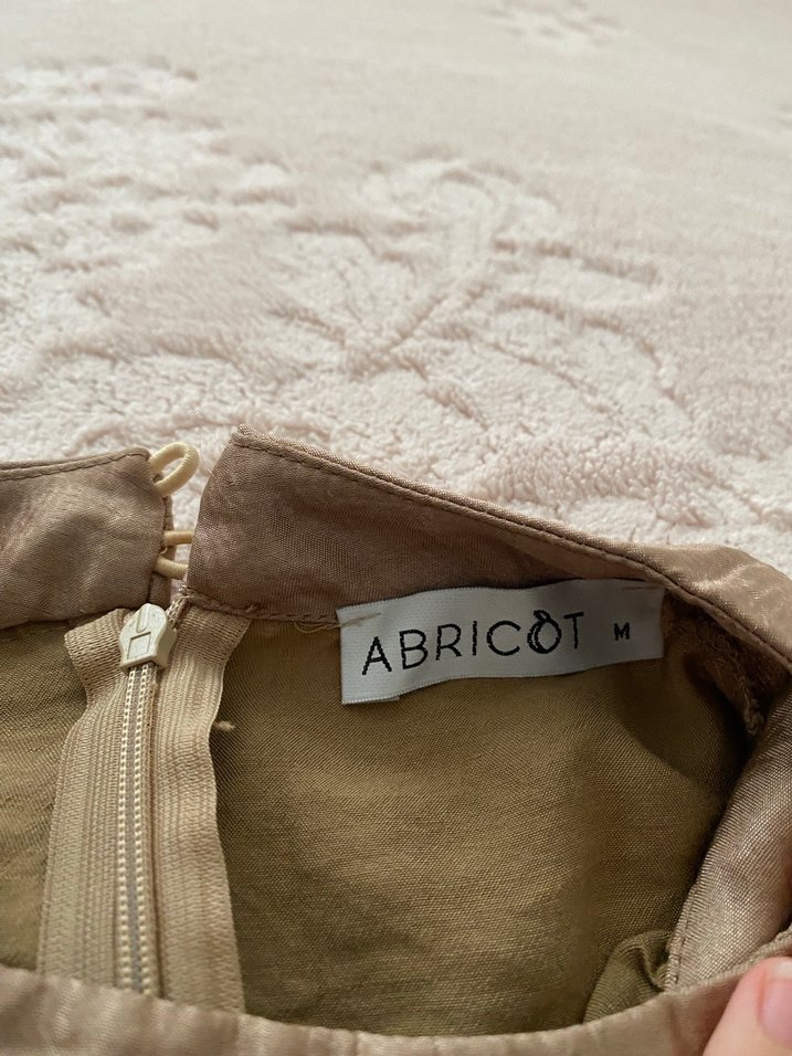 Bej Keten Midi Elbise Yüksek Yakalı - Görsel 2