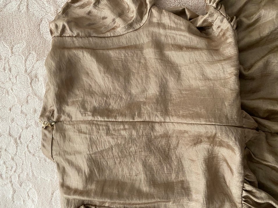 Bej Keten Midi Elbise Yüksek Yakalı - Görsel 5