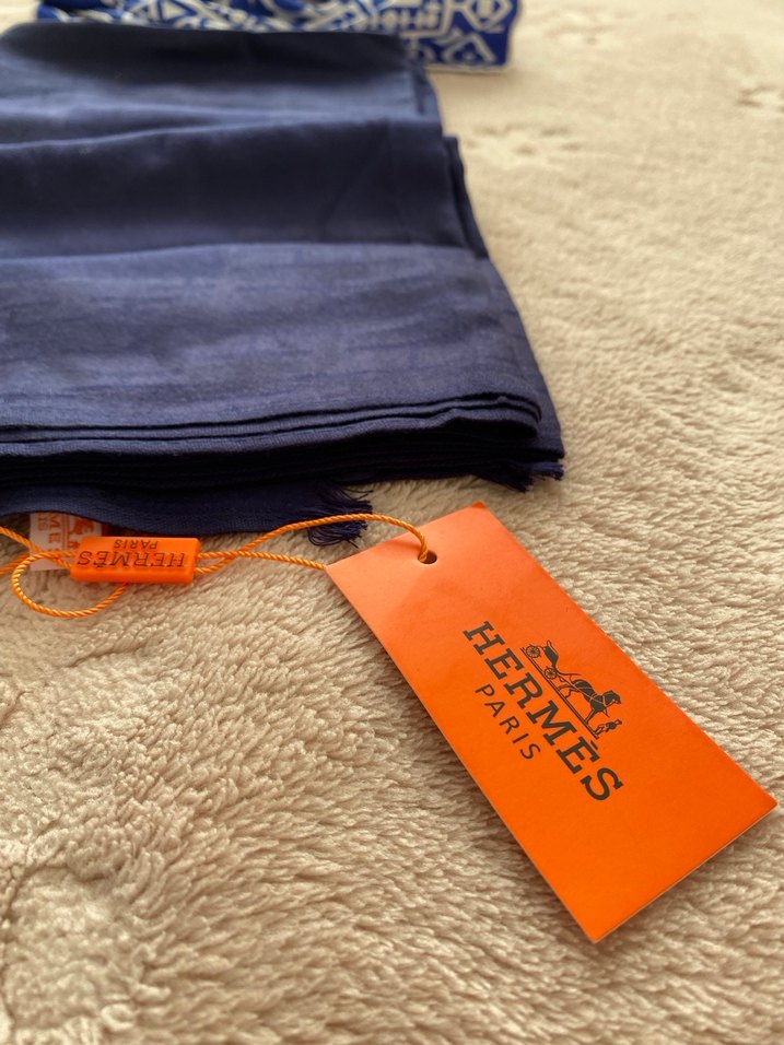 Hermès Paris Mavi İpek Kadın Şal - Görsel 2