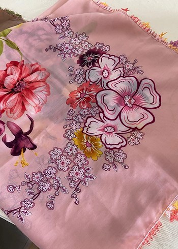 Dantel Detaylı Pembe Bohem Kadın Fuları - Görsel 4