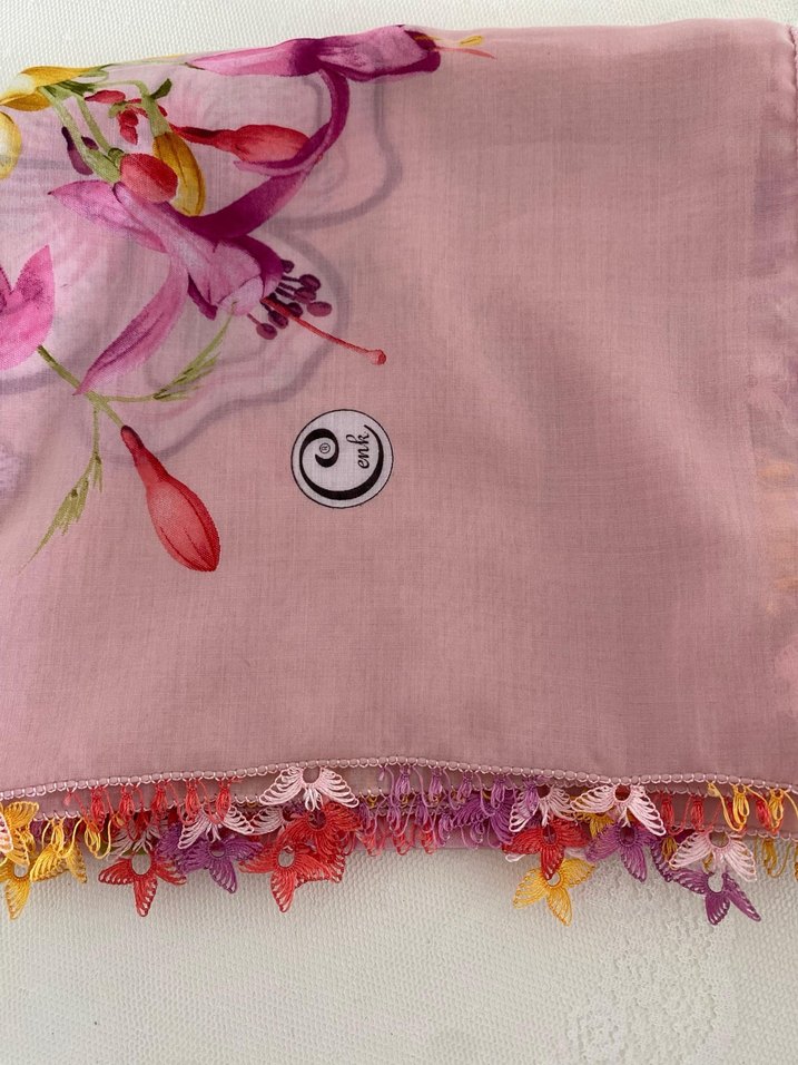 Dantel Detaylı Pembe Bohem Kadın Fuları - Görsel 2