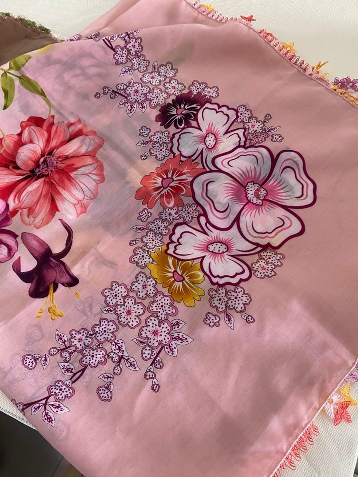 Dantel Detaylı Pembe Bohem Kadın Fuları - Görsel 4