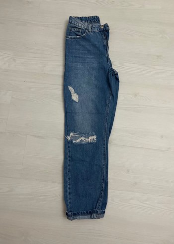 Kadın Kot Pantolon, Bel Detaylı, Salaş Kesim