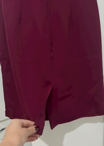Diğer Bordo Kolsuz Midi Klasik Elbise Abiye