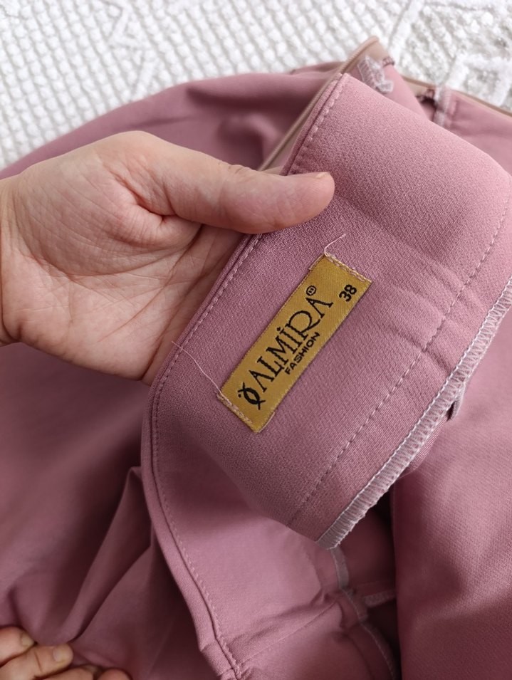 Pembe krep kumaş pantolon - Görsel 3