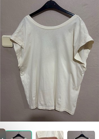 Mango Ekru Oversize Kisa Kollu Tisort