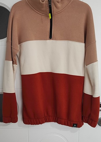 Kadın Renk Bloklu Fermuarlı Sweatshirt - Görsel 2