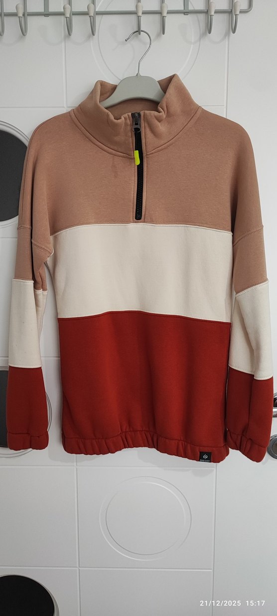 Kadın Renk Bloklu Fermuarlı Sweatshirt - Görsel 2