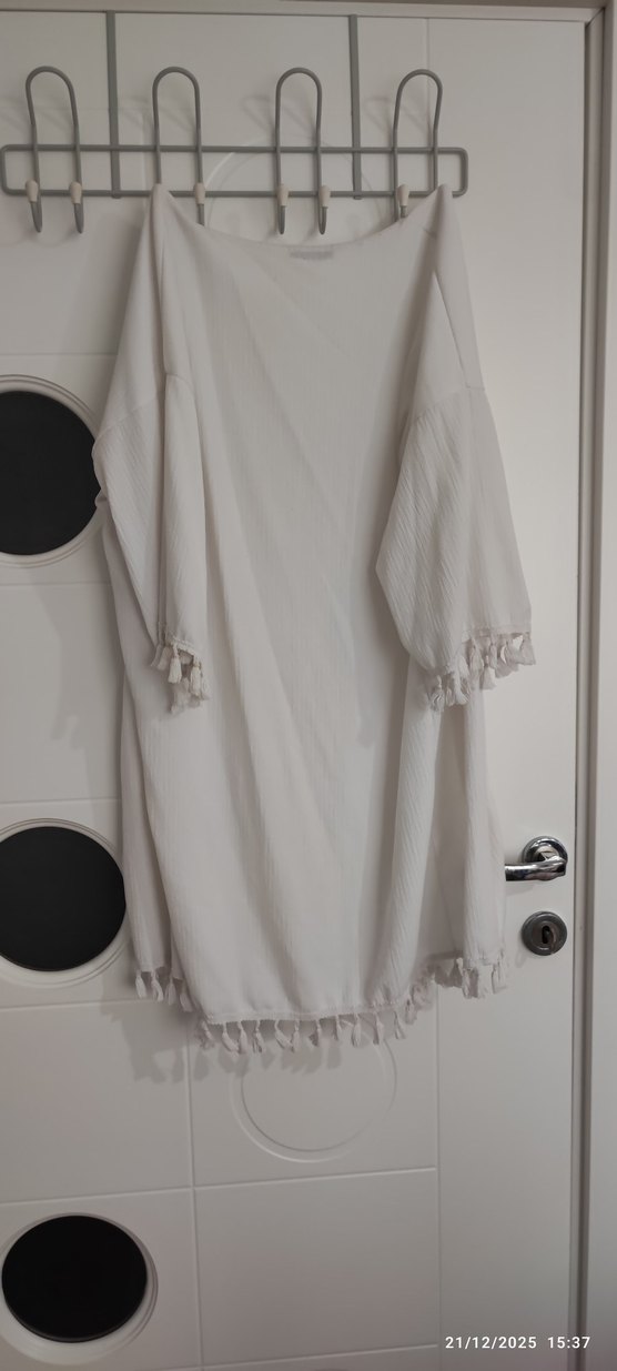 Bohem Beyaz Bornoz Püsküllü - Görsel 2