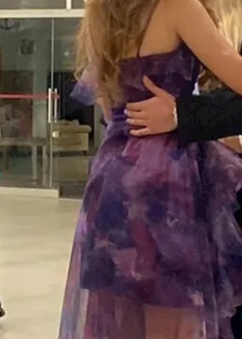 Mor Drapeli Uzun İnce Askılı Abiye Elbise - Görsel 6