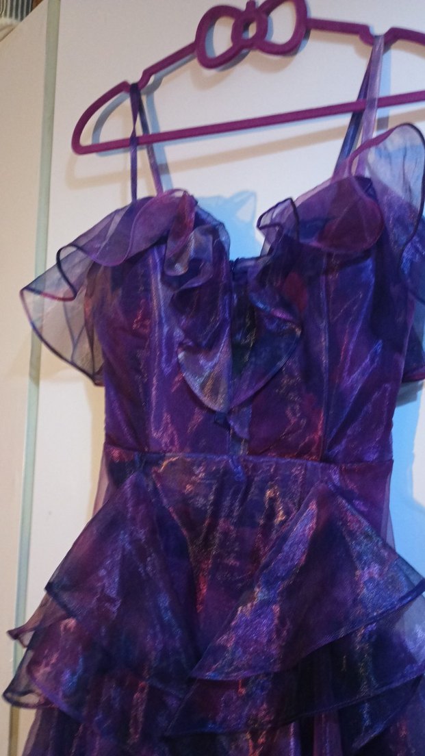 Mor Drapeli Uzun İnce Askılı Abiye Elbise - Görsel 3