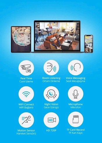 Kablosuz IP Kamera Bebek Ofis Ev Çocuk - Görsel 2