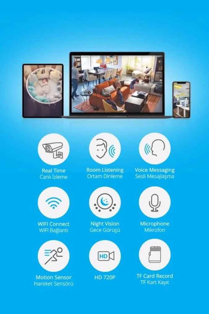 Kablosuz IP Kamera Bebek Ofis Ev Çocuk - Görsel 2