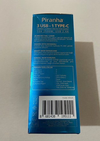 Beden Piranha Termal Akım Korumalı 3 lü Priz
