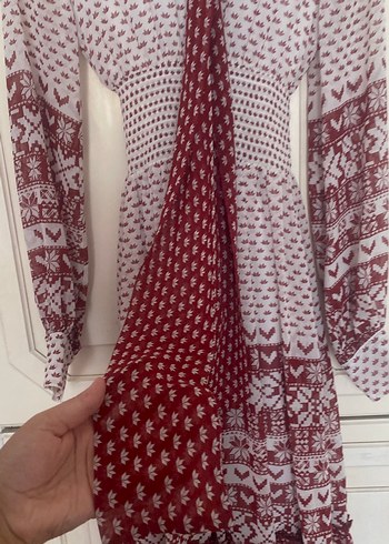 s Beden Bordo Desenli Uzun Kollu Bohem Tunik