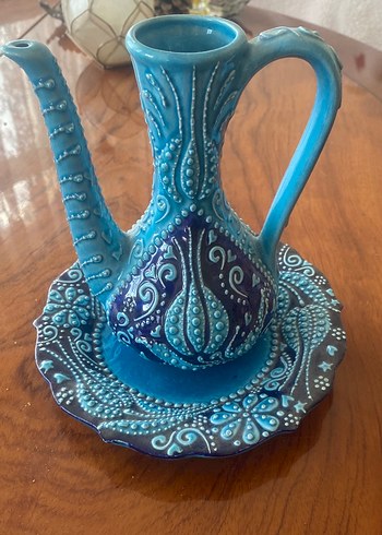 Beden mavi Renk Koyu Mavi çini Desenli Seramik Vazo ve tabak