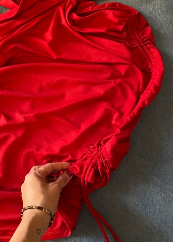 Kırmızı Drapeli Mini Abiye Elbise - Görsel 3