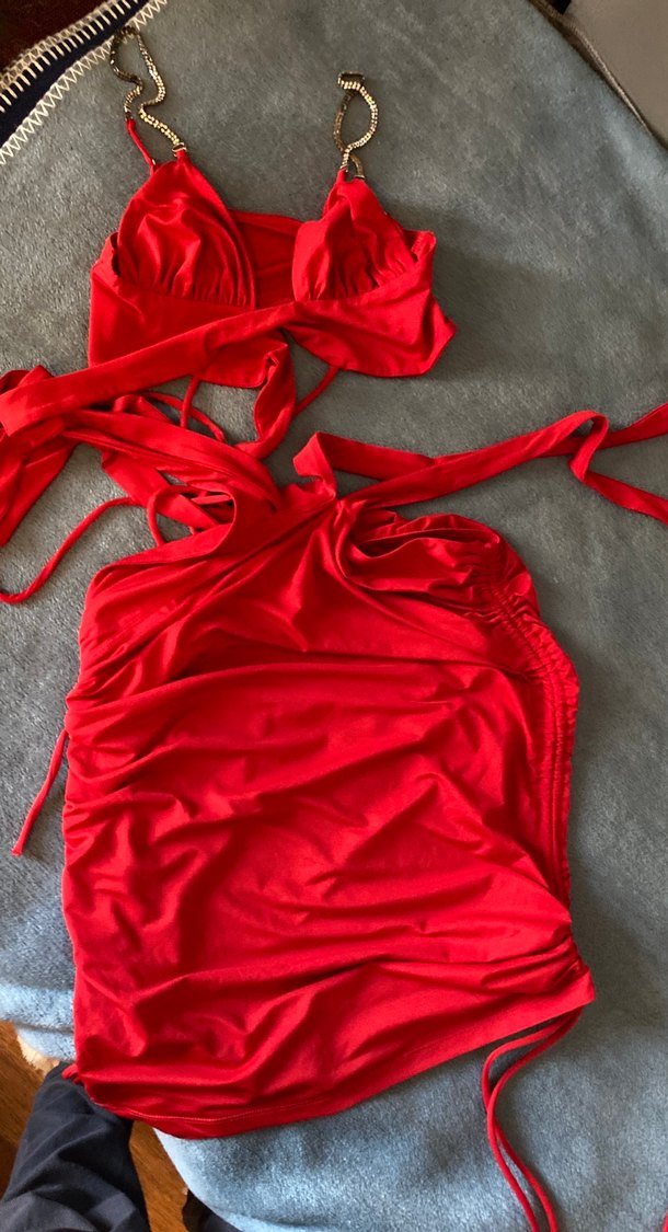 Kırmızı Drapeli Mini Abiye Elbise - Görsel 2