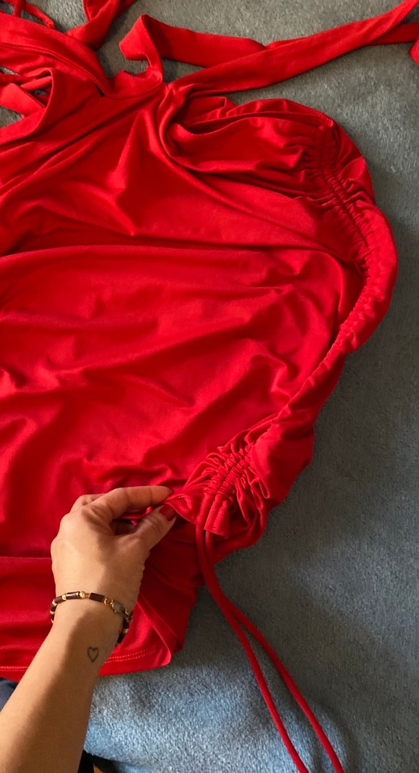 Kırmızı Drapeli Mini Abiye Elbise - Görsel 3