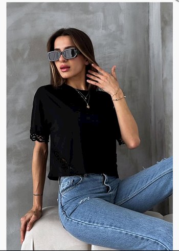 Siyah Mini Denim Kadın Tişört