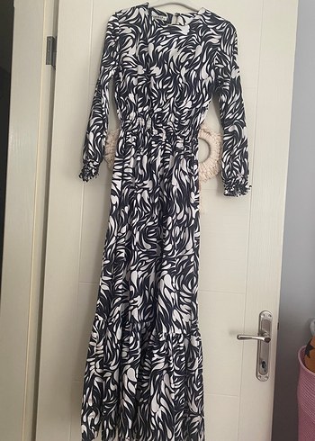 Uzun Kollu Zebra Desenli Kadın Elbise - Görsel 2