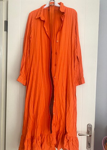 Pilili Turuncu Uzun Kollu Keten Gömlek - Görsel 2