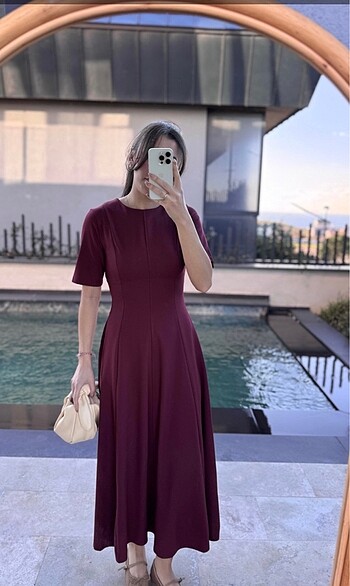 s Beden bordo Renk Zara elbise