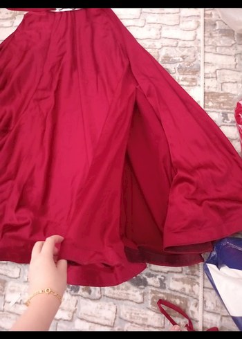 Bordo Uzun İşlemeli V Yaka Abiye Elbise - Görsel 5