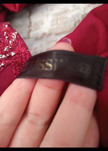 Bordo Uzun İşlemeli V Yaka Abiye Elbise - Görsel 6