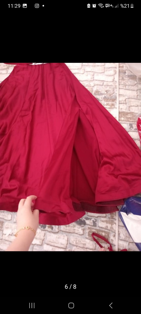 Bordo Uzun İşlemeli V Yaka Abiye Elbise - Görsel 5