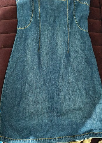 Mavi Kot Askılı Midi Elbise - Görsel 2