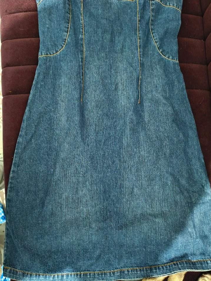 Mavi Kot Askılı Midi Elbise - Görsel 2