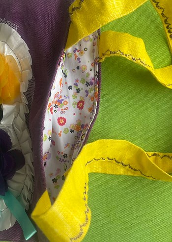 Çiçekli Fırfırlı Mor Kadın Kumaş Çanta - Görsel 2