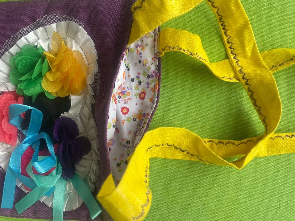 Çiçekli Fırfırlı Mor Kadın Kumaş Çanta - Görsel 2