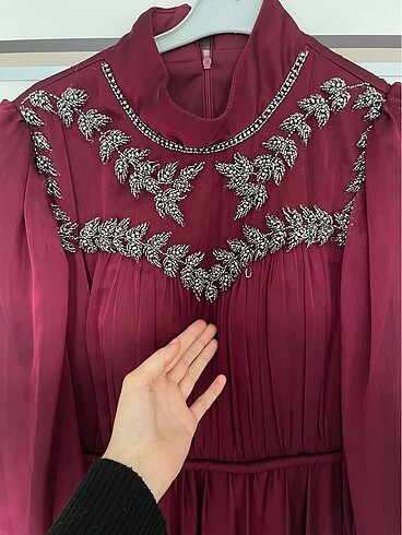 40 Beden Bordo elbise