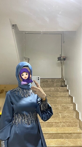 Diğer İndigo taşlı tesettür elbise