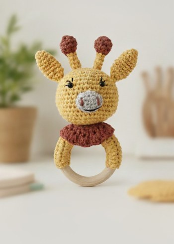 Diğer Ahşap Halkalı Sarı Zürafa Amigurumi Diş Kaşıyıcı
