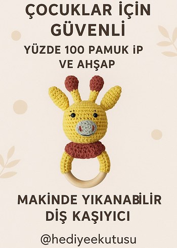 Ahşap Halkalı Sarı Zürafa Amigurumi Diş Kaşıyıcı