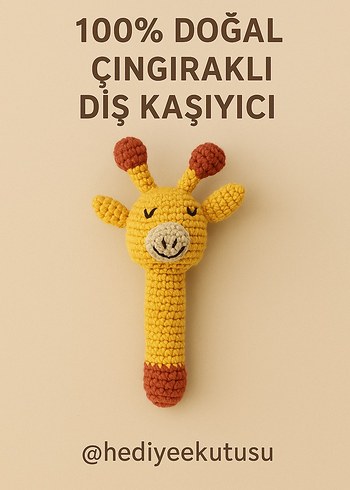 El Örgüsü Amigurumi Zürafa Diş Kaşıyıcı Çıngıraklı