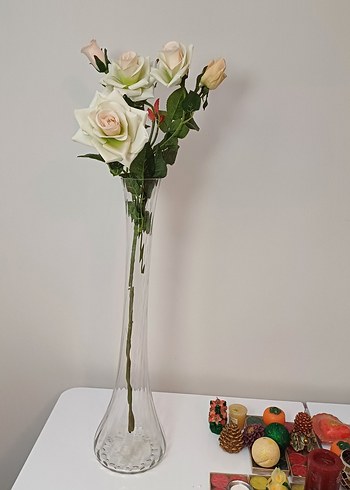 Uzun Beyaz Cam Vazo - Görsel 6