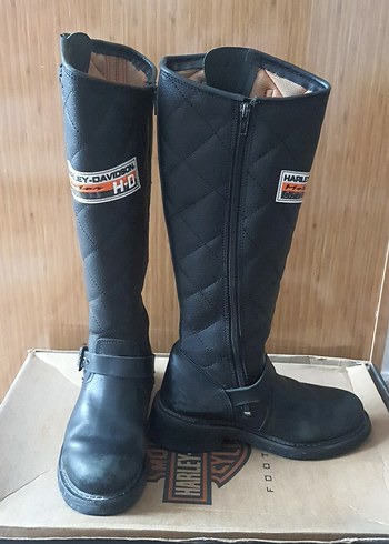 Siyah Deri Biker Kadın Dizüstü Çizme