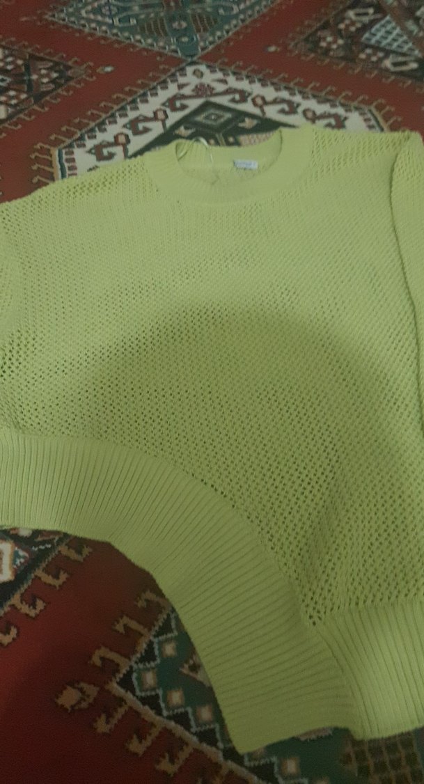 Örgü, Uzun Kollu, Salaş Yeşil Kadın Kazak - Görsel 2