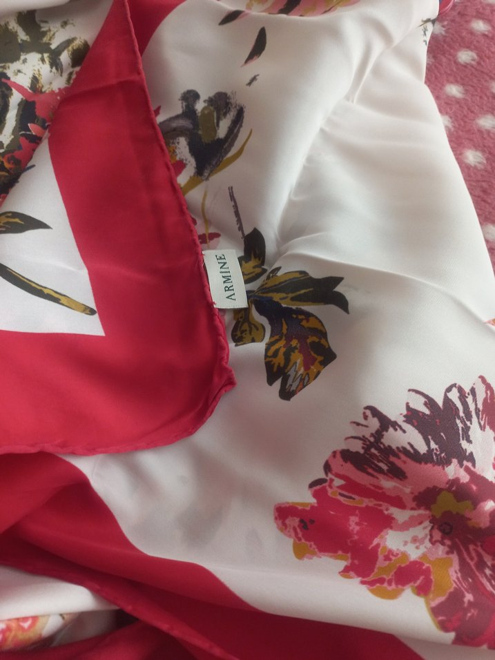 Kırmızı Vintage Bohem Kadın ipek eşarp - Görsel 3