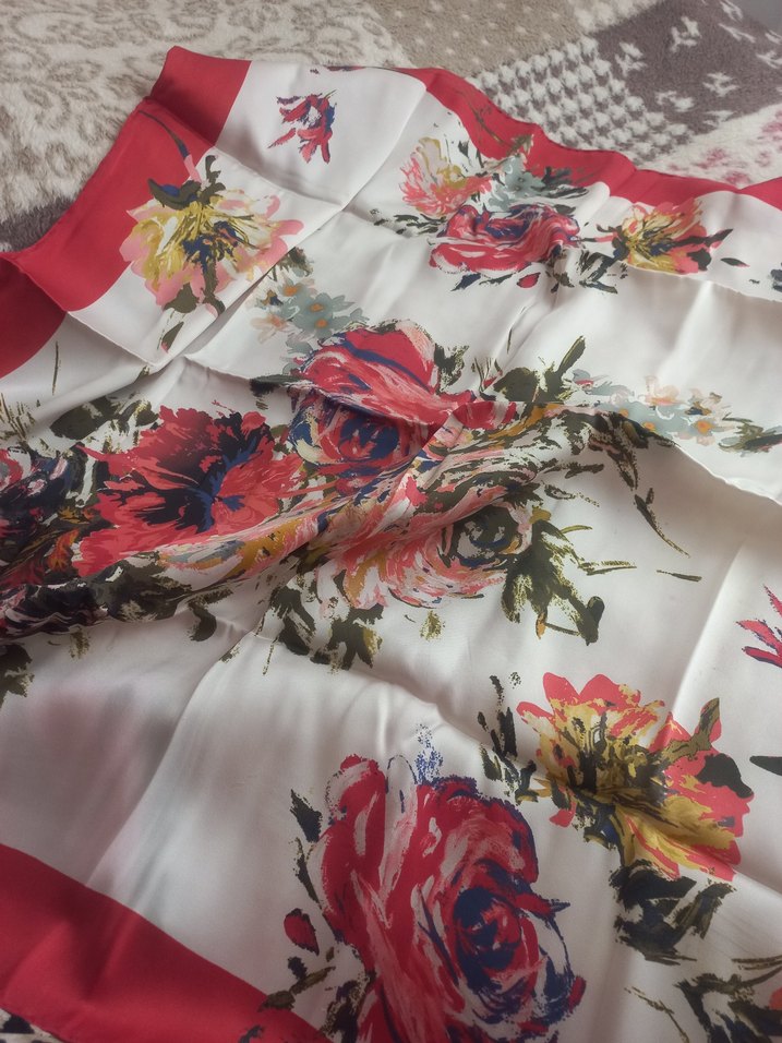 Kırmızı Vintage Bohem Kadın ipek eşarp - Görsel 2